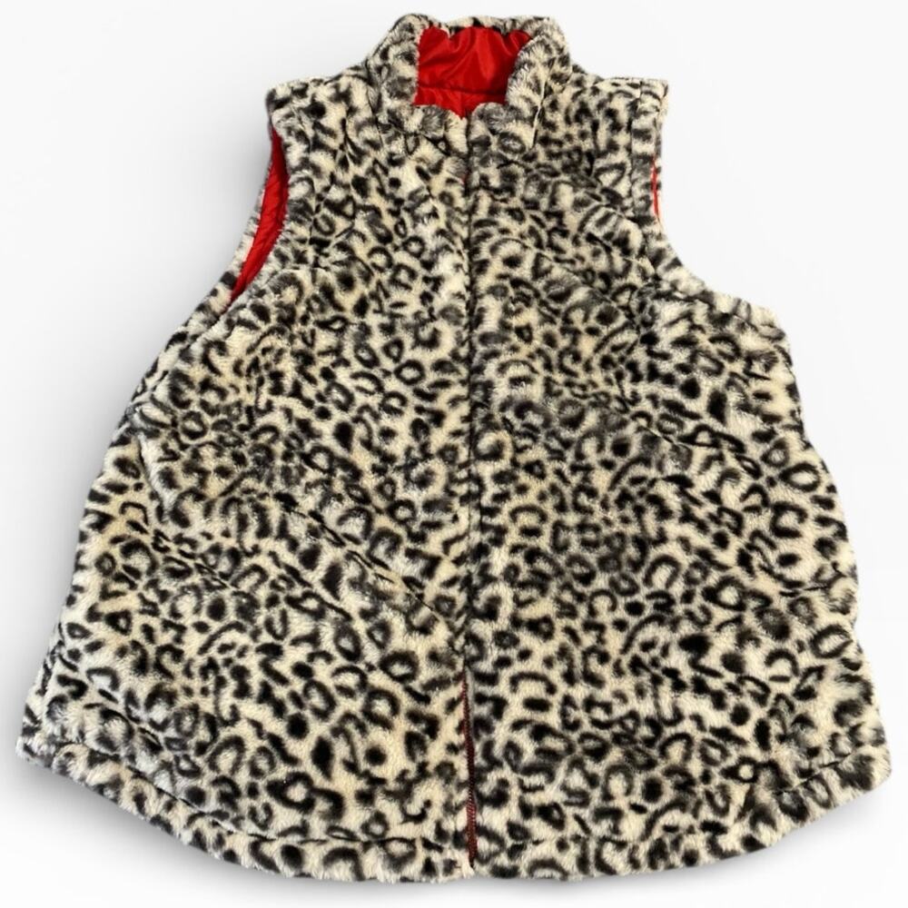 Maurice's Women's Reversible Vest XL Red Quilted Animal Print Fuax Fur Zip Up